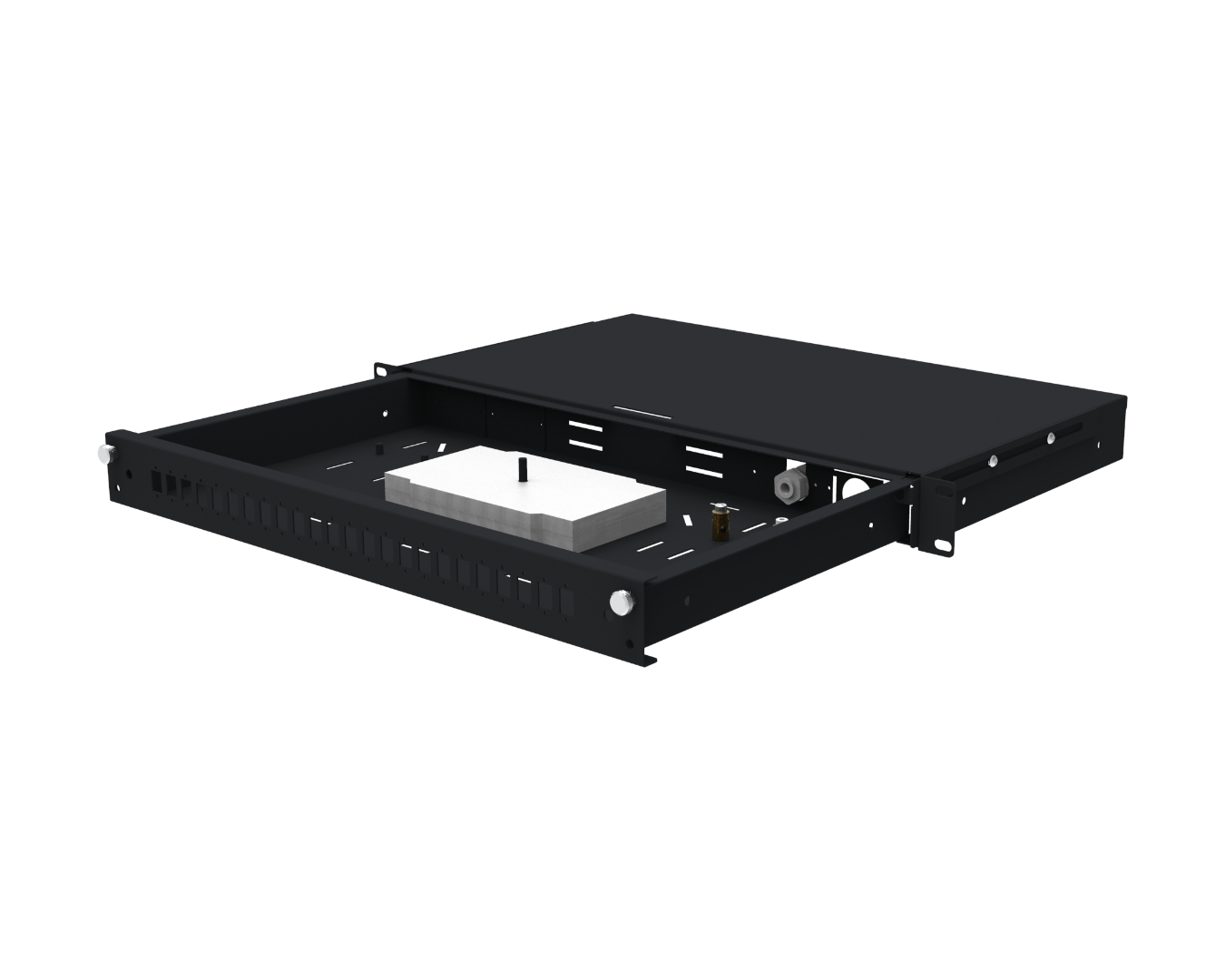 Fiber optic patch panels - pull-out: PSW-E-19"-250-1U-12-SCS-0K3-S-R9005